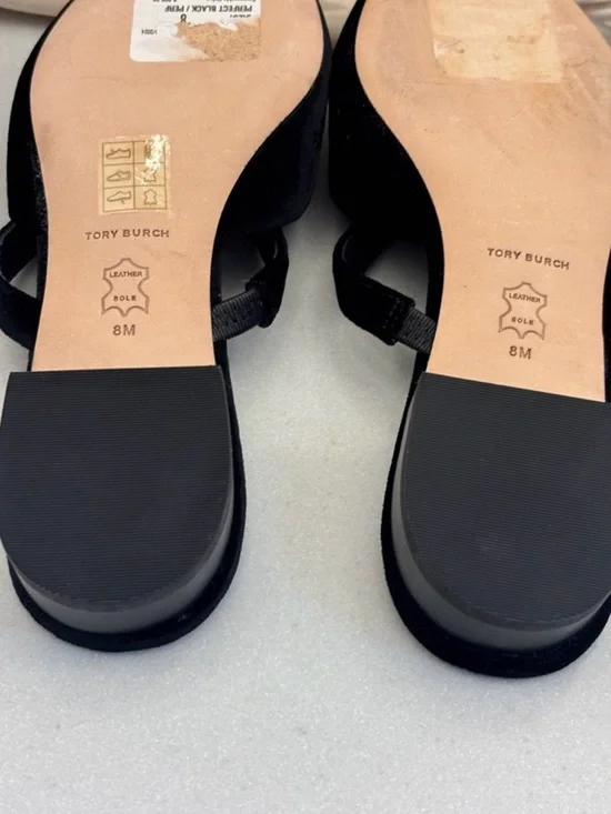 Tory Burch Black Velvet Pointed-Toe Beaded Mules - Picture 8 of 10